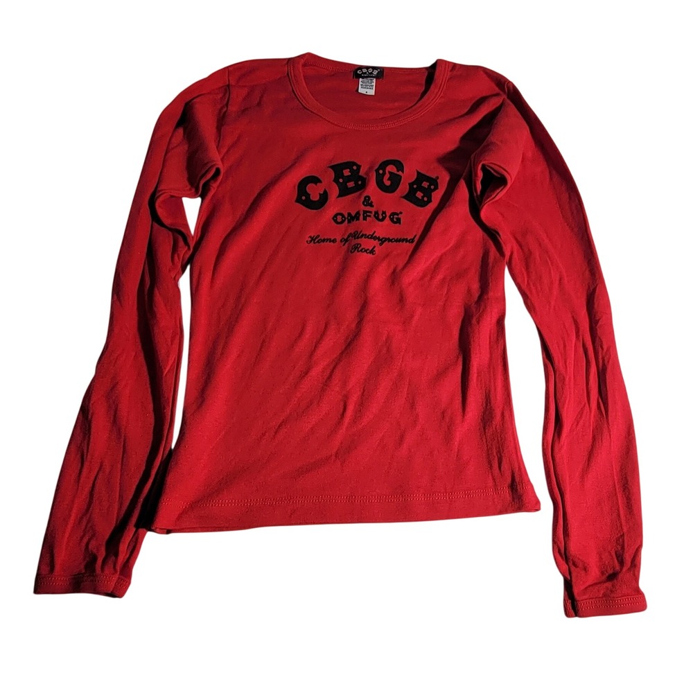 CBGB & OMFUG Red Long Sleeve Graphic Tee Shirt Small Made in USA Punk Rock NYC